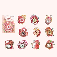 20Pcs Flower Clock PVC Waterproof Self-Adhesive Stickers, for DIY Scrapbooking, Cerise, Package Size: 128x76x3mm(PW-WG94489-02)