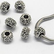Alloy European Beads, Large Hole Beads, Rondelle, Antique Silver, 11x7mm, Hole: 5mm(PALLOY-S079-120AS)