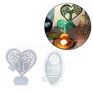 Heart Candle Holder DIY Silicone Molds, Wall Floating Shelf Candlestick Molds, Resin Plaster Cement Casting Molds, Tree, 123~140x87~107x4~16mm, Inner Diameter: 104~130x72~103mm, 2pcs/set(SIL-F007-12B)
