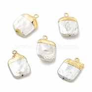 Baroque Natural Keshi Pearl Pendants, Square Charms, with Brass Loops, Light Gold, 19~21x13~15x3~7mm, Hole: 1.6mm(PEAR-P004-18KCG)