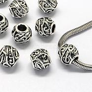 Alloy European Beads, Large Hole Beads, Rondelle, Antique Silver, 11x10.5mm, Hole: 5mm(PALLOY-S079-126AS)