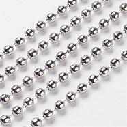 Iron Ball Chains, Soldered, with Spool, Platinum, Nickel Free, 3.2mm in diameter, about 164.04 Feet(50m)/roll(CHB004Y-NF)