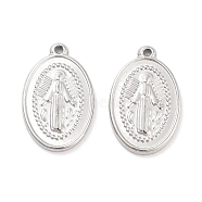 304 Stainless Steel Pendants, Oval with Angel Charm, Stainless Steel Color, 24x15x2mm, Hole: 1.2mm(STAS-P364-11P)