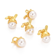 ABS Plastic Imitation Pearl Pendants, with Rack Plating Brass Finding and Jump Ring, Long-Lasting Plated, Rabbit, Golden, 15x13x9mm, Jump Ring: 6x1mm, Inner Diameter: 4mm(FIND-M005-03G)