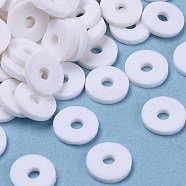 Handmade Polymer Clay Beads, Disc/Flat Round, Heishi Beads, White, 8x0.5~1mm, Hole: 2mm, about 13000pcs/1000g(CLAY-R067-8.0mm-B17)