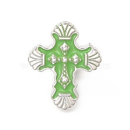 Cross Enamel Pin, Platinum Alloy Badge for Backpack Clothes, Lime Green, 27x22.5x1.5mm(JEWB-C001-01I)