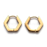 304 Stainless Steel Hexagon Huggie Hoop Earrings, Golden, 14x15.5x3mm, Pin: 1mm(STAS-J033-03B-G)