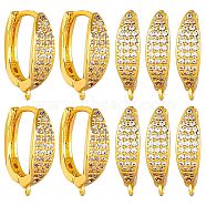 10Pcs Brass Micro Pave Clear Cubic Zirconia Hoop Earring Findings, Latch Back with Horizontal Loops, Real 18K Gold Plated, 15.5x13.5x4.5mm, Hole: 0.8mm, Pin: 0.8mm(ZIRC-SZ0005-15)