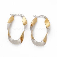 201 Stainless Steel Twist Oval Hoop Earrings with 304 Stainless Steel Pins for Women, Platinum & Golden, 42~43.5x19.4~21x0.9~1mm, Pin: 0.8~1.2x0.8mm(EJEW-B016-20PG)