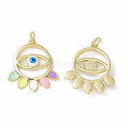 Rack Plating Brass Charms, with Enamel and Jump Ring, Long-Lasting Plated, Cadmium Free & Lead Free, Flat Round with Evil Eye, Real 18K Gold Plated, 22x20x3.5mm, Jump Ring: 5x1mm, Inner Diameter: 3mm(KK-C001-02G)