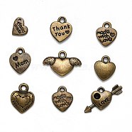 Unique Ideas for Valentines Day Mixed Tibetan Style Alloy Heart Pendants, Antique Bronze, 7~15x7~15x3~4mm, Hole: 1~2mm(TIBEP-X0004-01-AB)