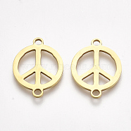 201 Stainless Steel Links connectors, Laser Cut Links, Flat Round with Peace Sign, Golden, 18.5x14x1mm, Hole: 1.5mm(STAS-S106-48G)