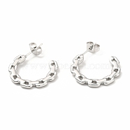 Non-Tarnish 304 Stainless Steel Chain Link Shape Stud Earrings, Half Hoop Earrings for Women, Stainless Steel Color, 19x22x2mm, Pin: 0.7mm(EJEW-F283-01P)