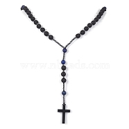 Natural Lapis Lazuli & Lava Rock & Synthetic Hematite Rosary Bead Necklaces, Cross Pendant Necklace, 28.74 inch(73cm)(NJEW-JN04461-01)