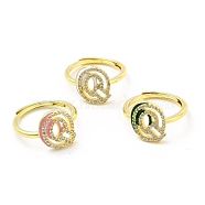 Mixed Color Enamel Initial Letter Adjustable Ring with Clear Cubic Zirconia, Real 18K Gold Plated Brass Jewelry for Women, Cadmium Free & Lead Free, Letter.Q, US Size 5 1/4(16mm), Letter.Q: 12.5x11mm(RJEW-P045-01G-Q)