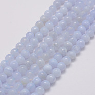 Natural Light Blue Agate Bead Strands, Grade AB, Round, 8mm, Hole: 1mm, about 50pcs/strand, 15.3 inch(39cm)(G-G970-38-8mm)