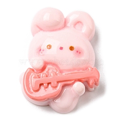 Musical Theme Opaque Resin Cabochons, Rabbit with Guitar, Pink, 25x18.5x7.5mm(CRES-D008-01H)