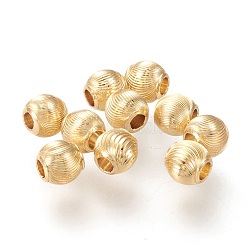 Brass Beads, Long-Lasting Plated, Textured, Solid Round, Real 18K Gold Plated, 5.5x5.4mm, Hole: 2mm(X-KK-M213-02A-G)