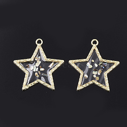 Epoxy Resin Pendants, with Shell and Alloy Findings, Star, Colorful, Golden, 37.5x35x2mm, Hole: 2.5mm(RESI-S365-28)