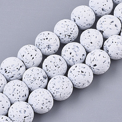 Spray Painted Natural Lava Rock Beads Strands, Round, White, 8~9mm, Hole: 0.7mm, about 47~48pcs/Strand, 15.75 inch(40cm)(G-N0324-C-10)