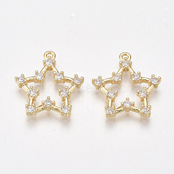 Brass Cubic Zirconia Pendants, Nickel Free, Real 18K Gold Plated, Star, Clear, 18x16.5x2.5mm, Hole: 1mm(KK-T038-505A)