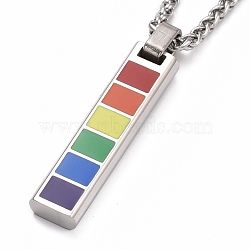 Pride Style 201 Stainless Steel Pendant Necklaces, with Enamel and Iron Chains, Rectangle, Colorful, Stainless Steel Color, 24.02 inch(61cm)(NJEW-F288-03P)