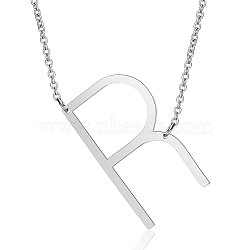 201 Stainless Steel Initial Pendants Necklaces, with Cable Chains, Letter, Letter.R, 17.3~18.3 inch(44~46.5cm)x1.5mm, LetterR: 37.5x21x1mm(NJEW-S069-JN003D-R)