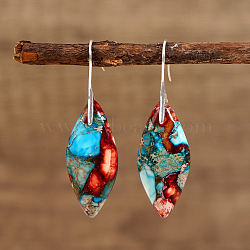 Bohemian Style 304 Stainless Steel Emperor Stone Dangle Earrings, Horse Eye, Platinum, Blue, 51x15mm(SL3554-2)