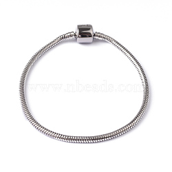 304 Stainless Steel Round Snake Chain European Style Bracelet Making, with European Clasps, Stainless Steel Color, 210x3mm(X-STAS-L178-SL0202-21)