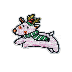 Christmas Theme Computerized Embroidery Cloth Self Adhesive Patches, Stick On Patch, Costume Accessories, Appliques, Deer, 36x53mm(XMAS-PW0001-095N)