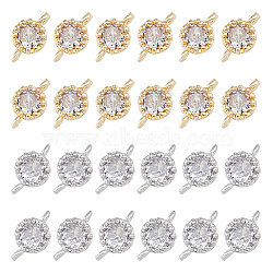 24Pcs 2 Colors Flower Brass Micro Pave Cubic Zirconia Links, Cadmium Free & Nickel Free & Lead Free, Platinum & Light Gold, 11.5x6x4mm, Hole: 1mm, 12pcs/color(ZIRC-FH0001-49)