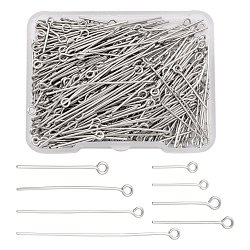 395Pcs 8 Style 304 Stainless Steel Eye Pins, Stainless Steel Color, 15mm, Hole: 2mm, 65pcs(STAS-FS0001-21)