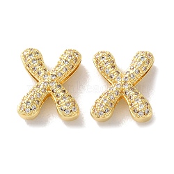 Rack Plating Brass Micro Pave Cubic Zirconia Slide Charms, Long-Lasting Plated, Lead Free & Cadmium Free, Real 18K Gold Plated, Letter, Letter X, 14x12x4.7mm, Hole: 10.4x1.6mm(KK-C084-34G-X)