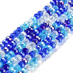 Glass Beads Strands, Faceted, Rondelle, Blue, 8x6mm, Hole: 1mm, about 65~68pcs/strand, 15.7~16.1 inch(40~41cm)(EGLA-A034-M8mm-25)