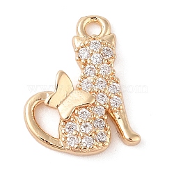 Brass with Clear Cubic Zirconia Charms, Mixed Shapes, Golden, Cat Shape, 13x11x2.5mm, Hole: 1.2mm(KK-N256-25B-G)