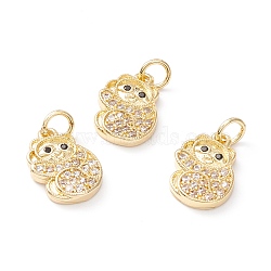 Brass Micro Pave Clear Cubic Zirconia Pendants, Long-Lasting Plated, Lead and Cadmium Free, Panda, Golden, 13.5x10x2.5mm, Hole: 3.3mm(ZIRC-M118-02G-RS)