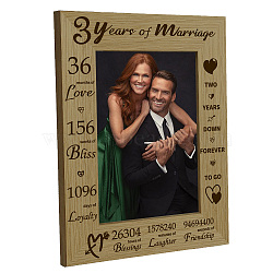 Natural Wood 3 Years of Marriage Photo Frames, for Tabletop Display Photo Frame, Rectangle, Word, 218x168mm, Inner Diameter: 142x90mm(AJEW-WH0292-034)