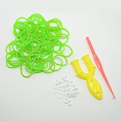 (Defective Closeout Sale), Rubber Bands Refills, with Tool and Plastic S-Clips, Lawn Green, Hook: 80x6x3mm, Tool: 25x54x7mm, Clip: 11x6x2mm, Band: 6x1mm, about 260pcs/bag(DIY-D003-03)