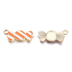 Light Gold Plated Alloy Pendants, with Enamel, Candy, Orange, 21x10x2mm, Hole: 2mm(ENAM-T009-38A)