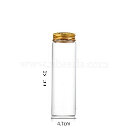 Column Glass Screw Top Bead Storage Tubes, Clear Glass Bottles with Aluminum Lips, Golden, 4.7x15cm, Capacity: 200ml(6.76fl. oz)(CON-WH0086-094H-02)