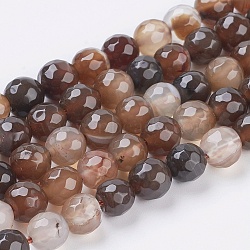 Natural Agate Beads Strands, Faceted, Dyed, Round, Coffee, 8mm, Hole: 1mm, about 48pcs/strand, 15 inch(X-G-G580-8mm-10)