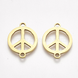 201 Stainless Steel Links connectors, Laser Cut Links, Flat Round with Peace Sign, Golden, 18.5x14x1mm, Hole: 1.5mm(STAS-S106-48G)