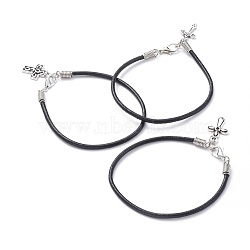 Unisex Charm Bracelets, with Cowhide Leather Cord, Alloy Pendants and Lobster Claw Clasps, Cross, Black, 8-1/8 inch(20.5cm)(BJEW-JB04717)