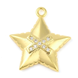 Cross Theme Real 18K Gold Plated Brass Micro Pave Clear Cubic Zirconia Pendants, Star, 20x18.5x3.5mm, Hole: 1.6mm(KK-L219-06G-05)