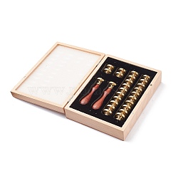 (Defective Closeout Sale: Oxidation) Wax Seal Stamp Set, Including 26Pcs 26 Styles Brass Wax Seal Stamp Heads and 2Pcs Wood Handles, with Wooden Magnetic Box, Letter A~Z, Golden, Box: 195x149x54mm, Stamp Heads: about 25.5x14.5mm, hole: 7mm, 1pc/style(DIY-XCP0002-11)