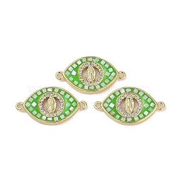 Rack Plating Brass Micro Pave Clear Cubic Zirconia Horse Eye Connector Charms, Virgin Mary Links with Enamel and Shell, Real 18K Gold Plated, Long-Lasting Plated, Lead Free & Cadmium Free, Lime Green, 12.5x23.5x2.5mm, Hole: 1.2mm(KK-U032-28G)