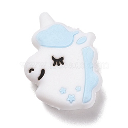 Silicone Focal Beads, Unicorn, Sky Blue, 27.5x22x10.5mm, Hole: 2.5mm(SIL-A002-02D)