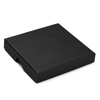 Square Cardboard Paper Jewelry Box, with Sponge Inside, for Necklace and Earring Packaging, Black, 90x90x16mm, Inner Diameter: 85x85mm