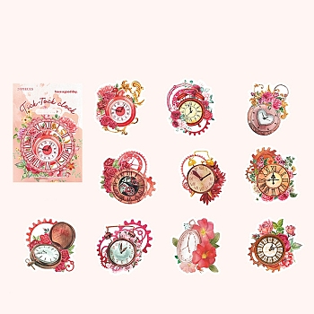 20Pcs Flower Clock PVC Waterproof Self-Adhesive Stickers, for DIY Scrapbooking, Cerise, Package Size: 128x76x3mm