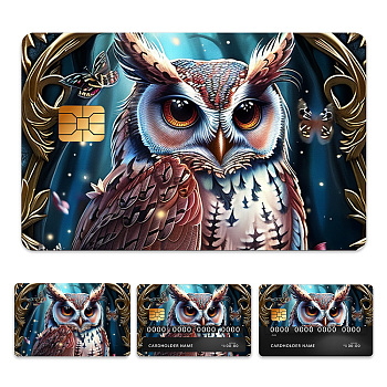 Plastic Waterproof Card Stickers, Self-adhesion Card Skin for Bank Card Decor, Rectangle, Owl, 140x190mm